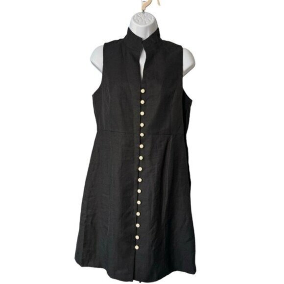 Tuckernuck NEW Black Leighton Linen Sleeveless Button Down Mini Dress Size S - Picture 4 of 9